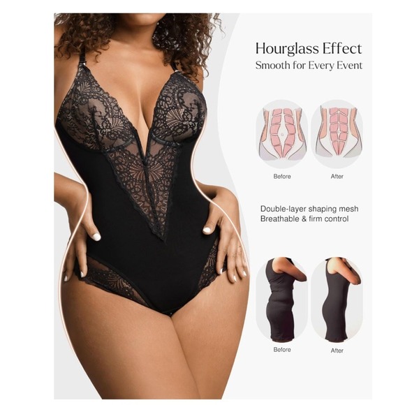 NWT Popilush Lace Shapewear Bodysuit – V-Neck Tummy Control Thong – XL - Picture 3 of 8